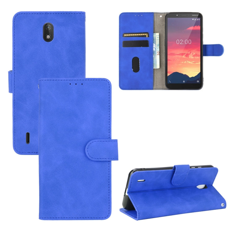 Tinta unita Skin Feel Fibbia magnetica Flip orizzontale Custodia in pelle PU con struttura in vitello con supporto e slot per schede e portafoglio, For Nokia C2