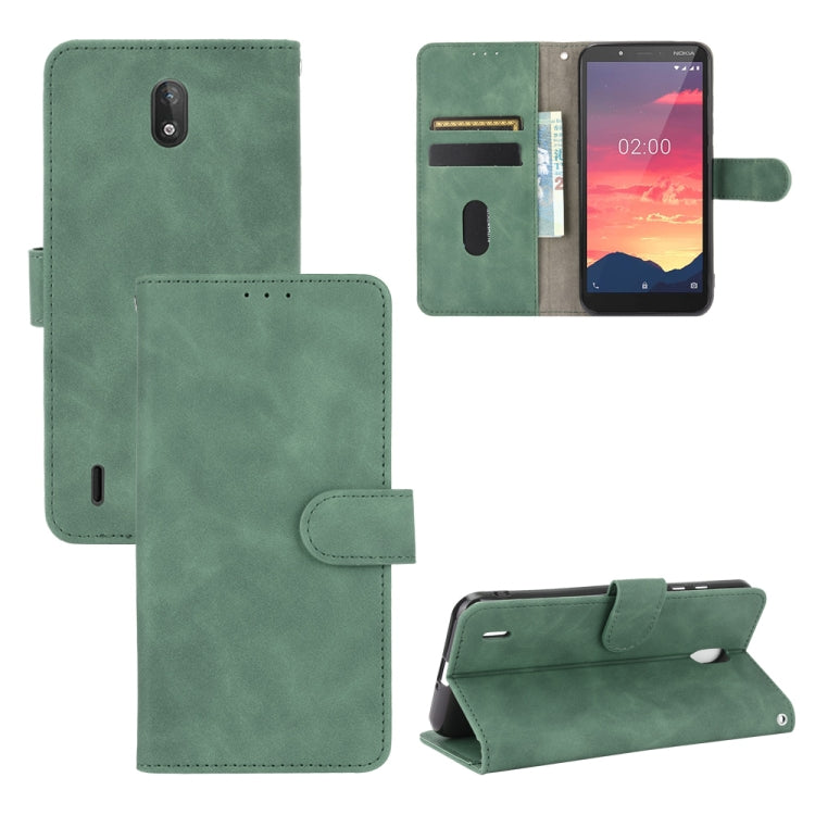 Tinta unita Skin Feel Fibbia magnetica Flip orizzontale Custodia in pelle PU con struttura in vitello con supporto e slot per schede e portafoglio, For Nokia C2