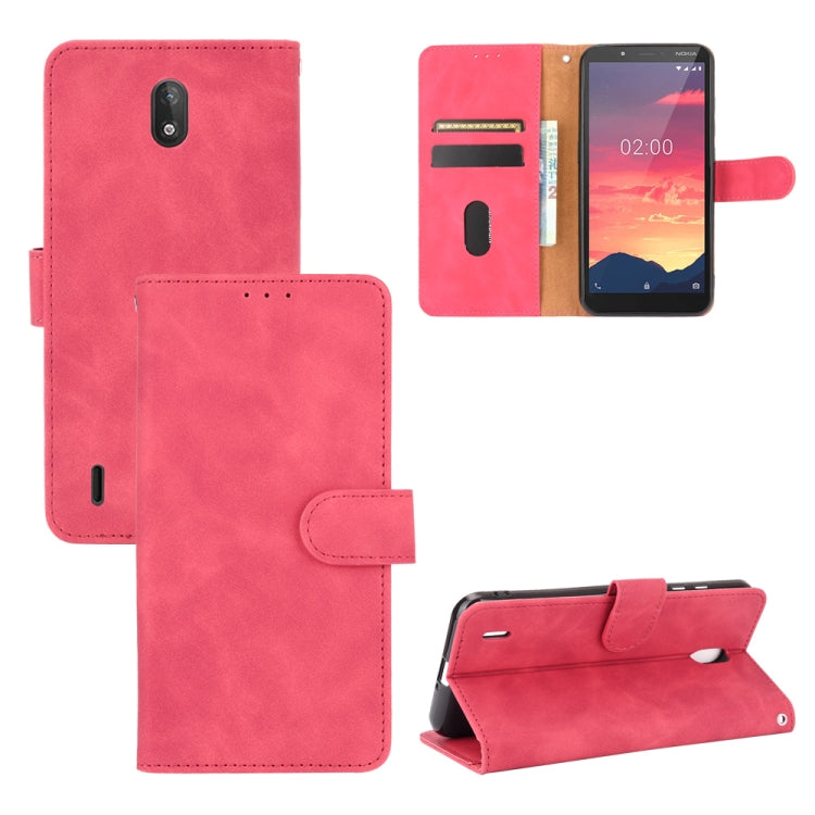 Tinta unita Skin Feel Fibbia magnetica Flip orizzontale Custodia in pelle PU con struttura in vitello con supporto e slot per schede e portafoglio, For Nokia C2