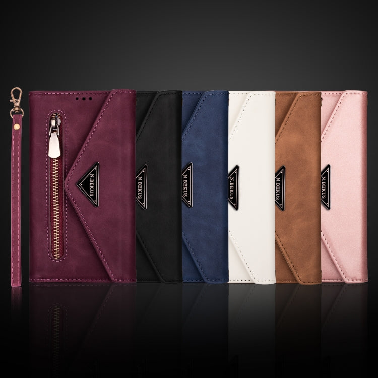 Custodia in pelle flip orizzontale con cerniera Skin Feel con supporto e slot per schede e cornice per foto e cordino e corda lunga, For Huawei Mate 20 Lite / Maimang 7