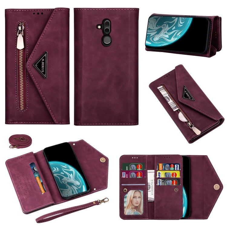 Custodia in pelle flip orizzontale con cerniera Skin Feel con supporto e slot per schede e cornice per foto e cordino e corda lunga, For Huawei Mate 20 Lite / Maimang 7