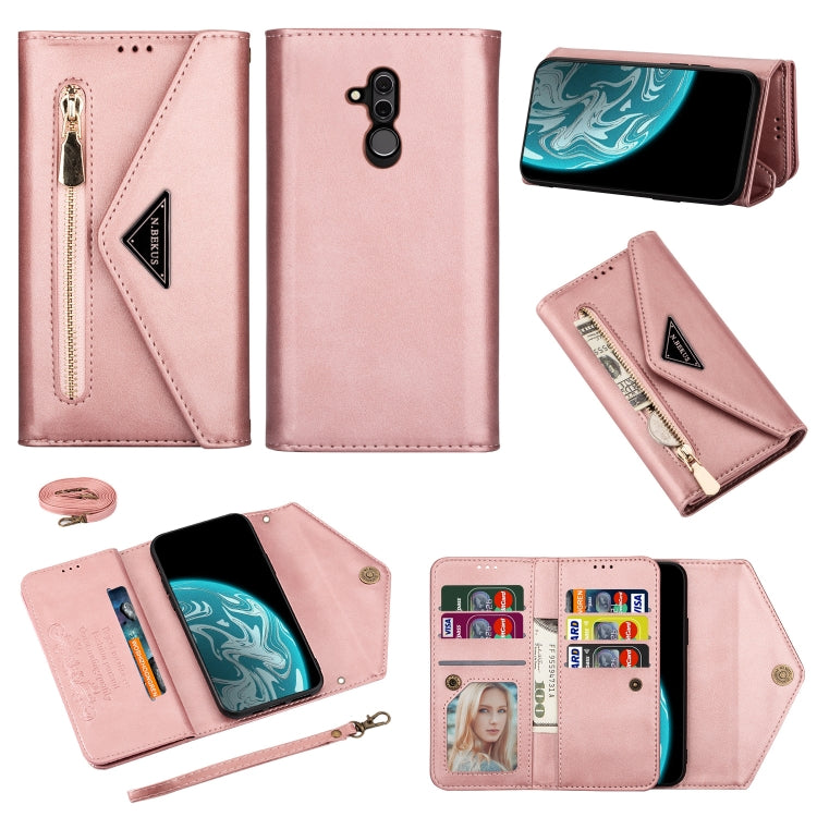 Custodia in pelle flip orizzontale con cerniera Skin Feel con supporto e slot per schede e cornice per foto e cordino e corda lunga, For Huawei Mate 20 Lite / Maimang 7