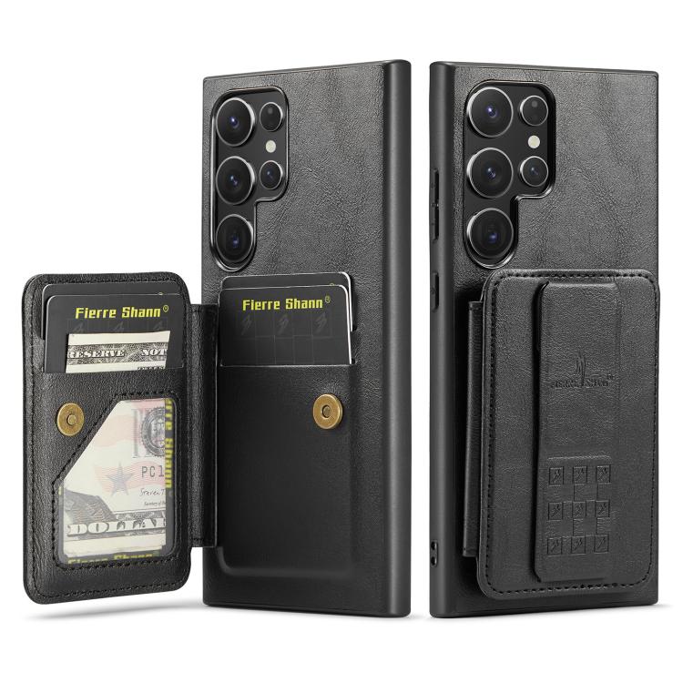 Fierre Shann FS-024 Custodia per telefono con porta carte in pelle di mucca cerata e olio, For Samsung Galaxy S25+ 5G, For Samsung Galaxy S25 Ultra 5G