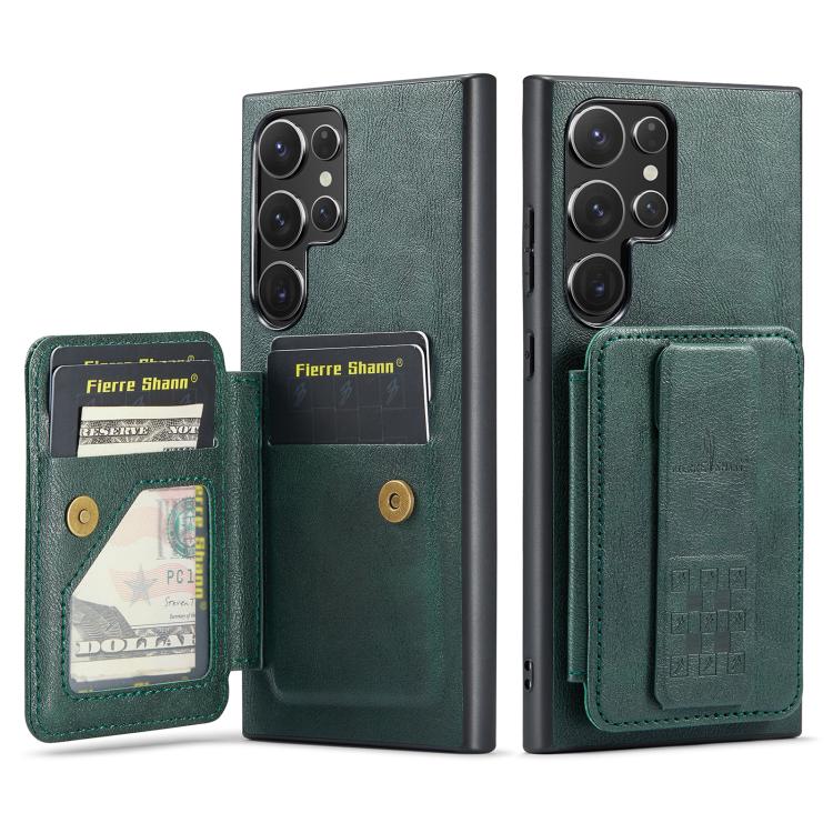 Fierre Shann FS-024 Custodia per telefono con porta carte in pelle di mucca cerata e olio, For Samsung Galaxy S25+ 5G, For Samsung Galaxy S25 Ultra 5G
