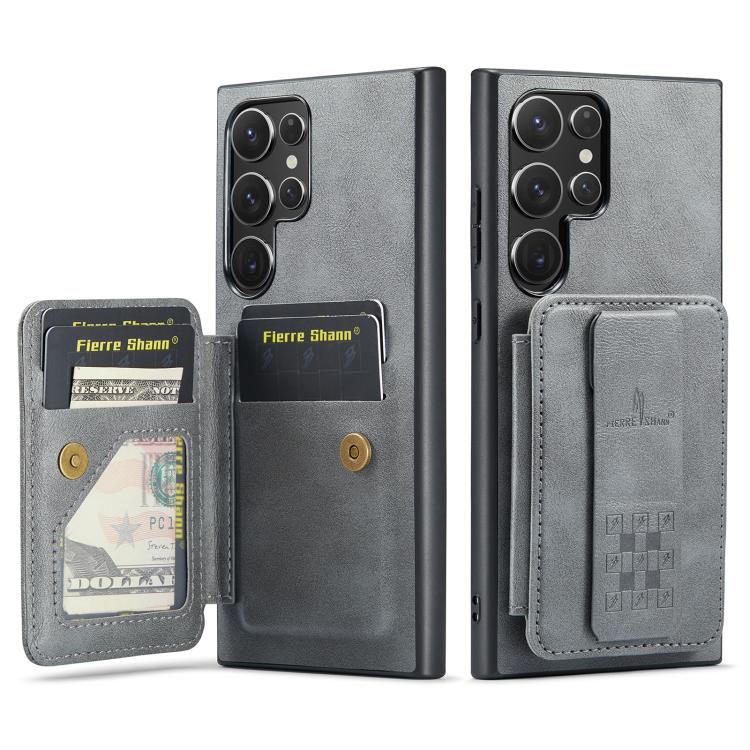 Fierre Shann FS-024 Custodia per telefono con porta carte in pelle di mucca cerata e olio, For Samsung Galaxy S25+ 5G, For Samsung Galaxy S25 Ultra 5G