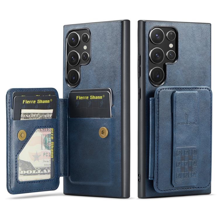 Fierre Shann FS-024 Custodia per telefono con porta carte in pelle di mucca cerata e olio, For Samsung Galaxy S25+ 5G, For Samsung Galaxy S25 Ultra 5G