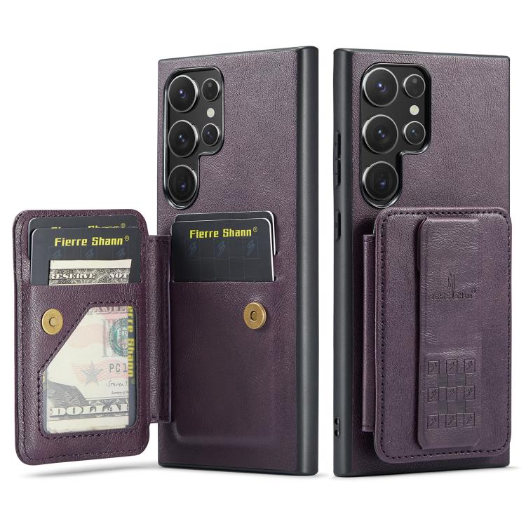 Fierre Shann FS-024 Custodia per telefono con porta carte in pelle di mucca cerata e olio, For Samsung Galaxy S25+ 5G, For Samsung Galaxy S25 Ultra 5G