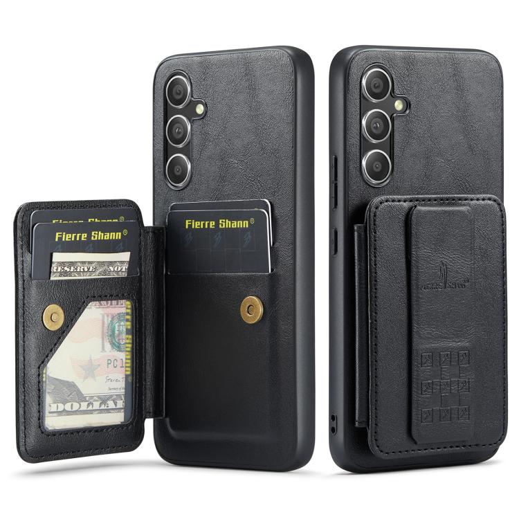 Fierre Shann FS-024 Custodia per telefono con porta carte in pelle di mucca cerata e olio, For Samsung Galaxy S26+ 5G, For Samsung Galaxy S26 Ultra 5G, For Samsung Galaxy S26 5G, For Samsung Galaxy S25 5G