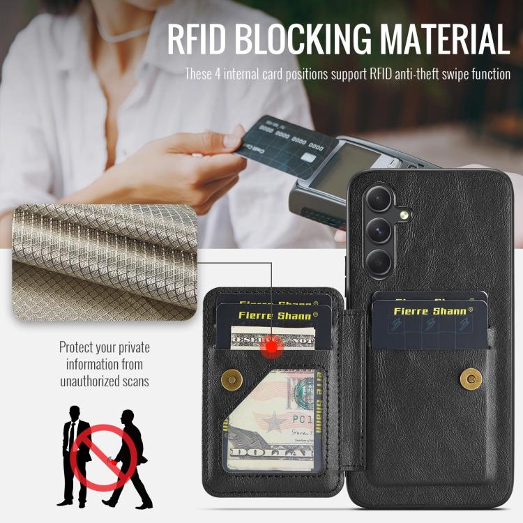 Fierre Shann FS-024 Custodia per telefono con porta carte in pelle di mucca cerata e olio, For Samsung Galaxy S25+ 5G, For Samsung Galaxy S25 Ultra 5G