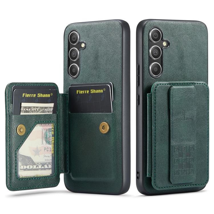 Fierre Shann FS-024 Custodia per telefono con porta carte in pelle di mucca cerata e olio, For Samsung Galaxy S25+ 5G, For Samsung Galaxy S25 Ultra 5G