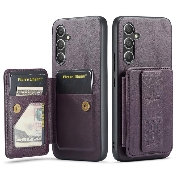 Fierre Shann FS-024 Custodia per telefono con porta carte in pelle di mucca cerata e olio, For Samsung Galaxy S25+ 5G, For Samsung Galaxy S25 Ultra 5G