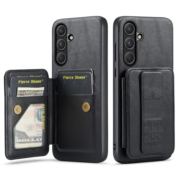 Fierre Shann FS-024 Custodia per telefono con porta carte in pelle di mucca cerata e olio, For Samsung Galaxy S26+ 5G, For Samsung Galaxy S26 Ultra 5G, For Samsung Galaxy S26 5G, For Samsung Galaxy S25 5G
