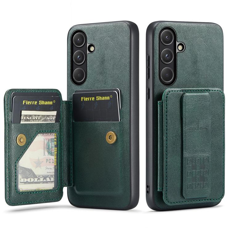 Fierre Shann FS-024 Custodia per telefono con porta carte in pelle di mucca cerata e olio, For Samsung Galaxy S26+ 5G, For Samsung Galaxy S26 Ultra 5G, For Samsung Galaxy S26 5G, For Samsung Galaxy S25 5G