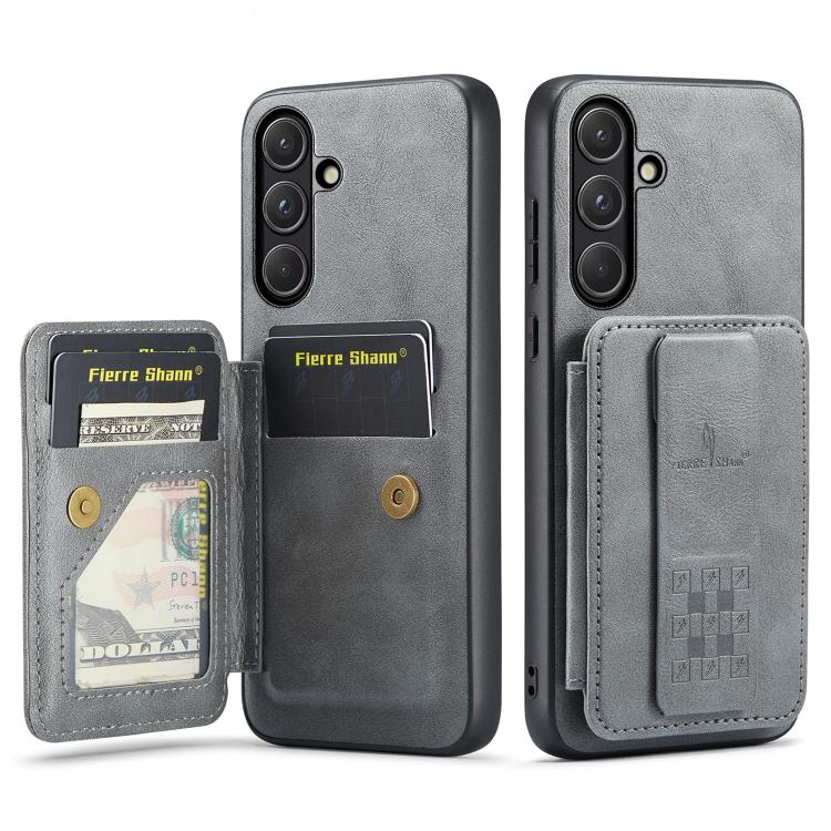 Fierre Shann FS-024 Custodia per telefono con porta carte in pelle di mucca cerata e olio, For Samsung Galaxy S26+ 5G, For Samsung Galaxy S26 Ultra 5G, For Samsung Galaxy S26 5G, For Samsung Galaxy S25 5G