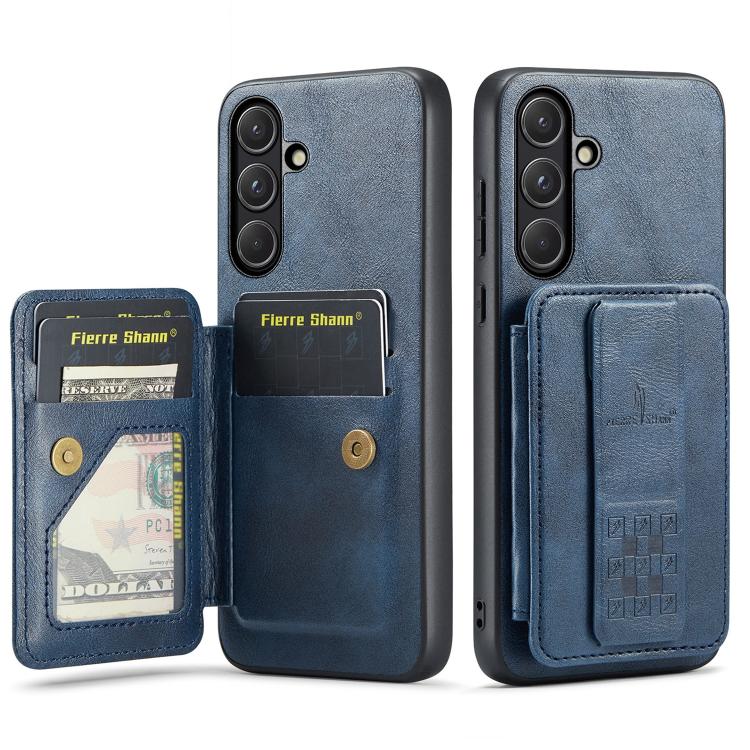 Fierre Shann FS-024 Custodia per telefono con porta carte in pelle di mucca cerata e olio, For Samsung Galaxy S26+ 5G, For Samsung Galaxy S26 Ultra 5G, For Samsung Galaxy S26 5G, For Samsung Galaxy S25 5G