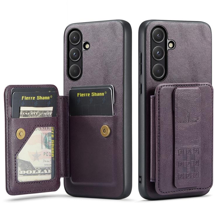 Fierre Shann FS-024 Custodia per telefono con porta carte in pelle di mucca cerata e olio, For Samsung Galaxy S26+ 5G, For Samsung Galaxy S26 Ultra 5G, For Samsung Galaxy S26 5G, For Samsung Galaxy S25 5G