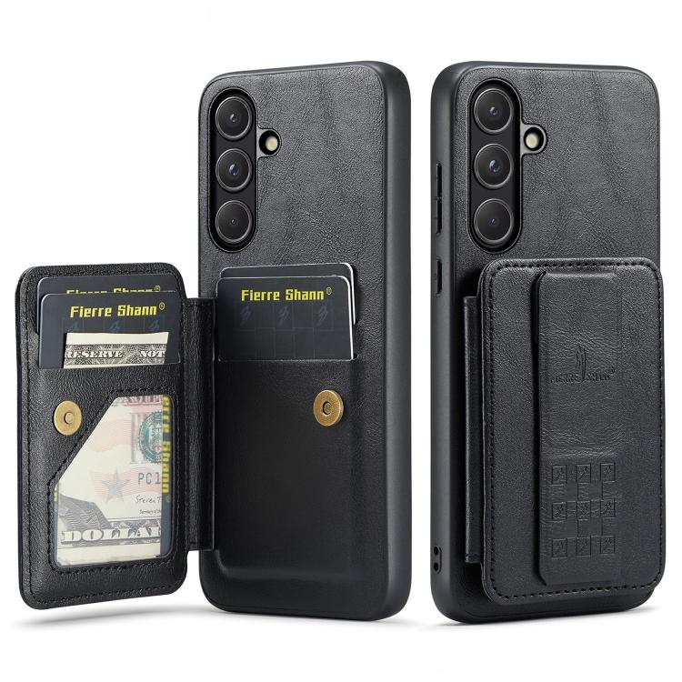 Fierre Shann FS-024 Custodia per telefono con porta carte in pelle di mucca cerata e olio, For Samsung Galaxy S26+ 5G, For Samsung Galaxy S26 Ultra 5G, For Samsung Galaxy S26 5G, For Samsung Galaxy S25 5G