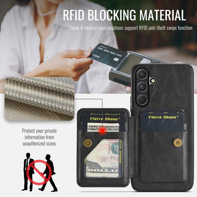Fierre Shann FS-024 Custodia per telefono con porta carte in pelle di mucca cerata e olio, For Samsung Galaxy S26+ 5G, For Samsung Galaxy S26 Ultra 5G, For Samsung Galaxy S26 5G, For Samsung Galaxy S25 5G