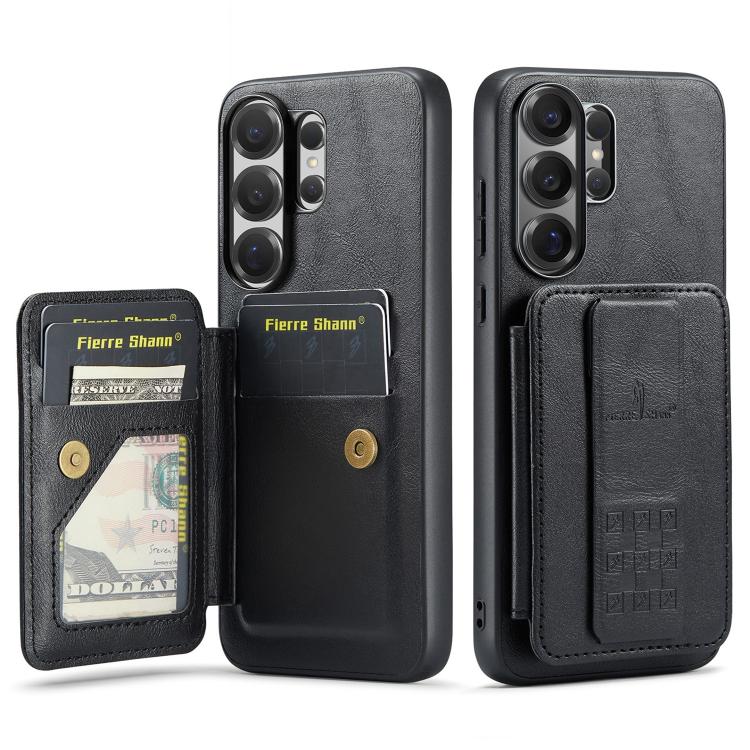 Fierre Shann FS-024 Custodia per telefono con porta carte in pelle di mucca cerata e olio, For Samsung Galaxy S26+ 5G, For Samsung Galaxy S26 Ultra 5G, For Samsung Galaxy S26 5G, For Samsung Galaxy S25 5G