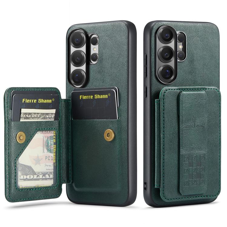 Fierre Shann FS-024 Custodia per telefono con porta carte in pelle di mucca cerata e olio, For Samsung Galaxy S26+ 5G, For Samsung Galaxy S26 Ultra 5G, For Samsung Galaxy S26 5G, For Samsung Galaxy S25 5G