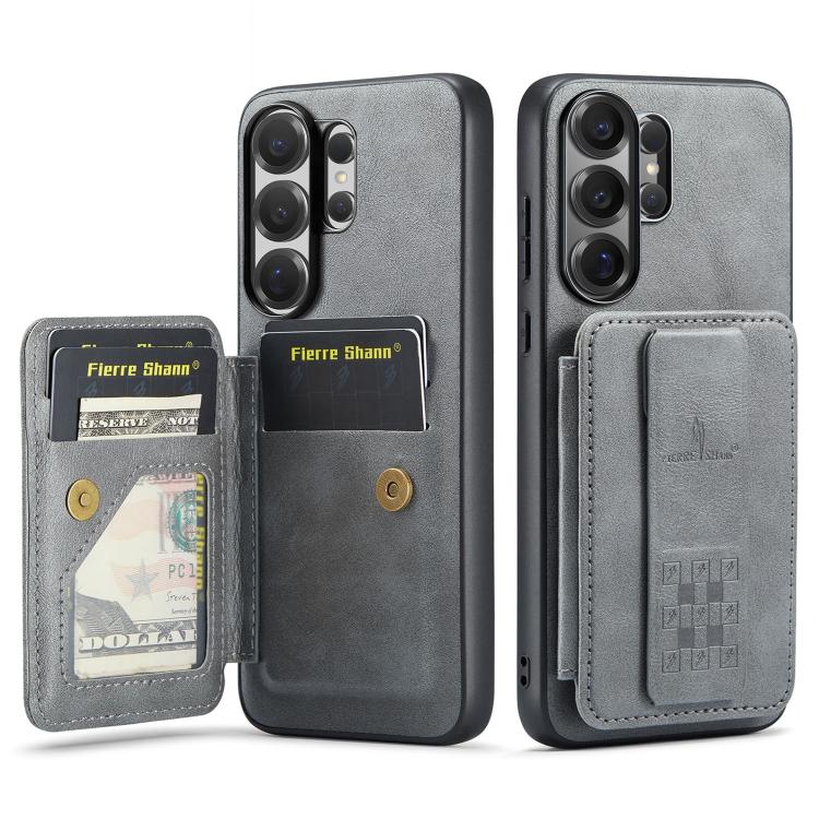 Fierre Shann FS-024 Custodia per telefono con porta carte in pelle di mucca cerata e olio, For Samsung Galaxy S26+ 5G, For Samsung Galaxy S26 Ultra 5G, For Samsung Galaxy S26 5G, For Samsung Galaxy S25 5G