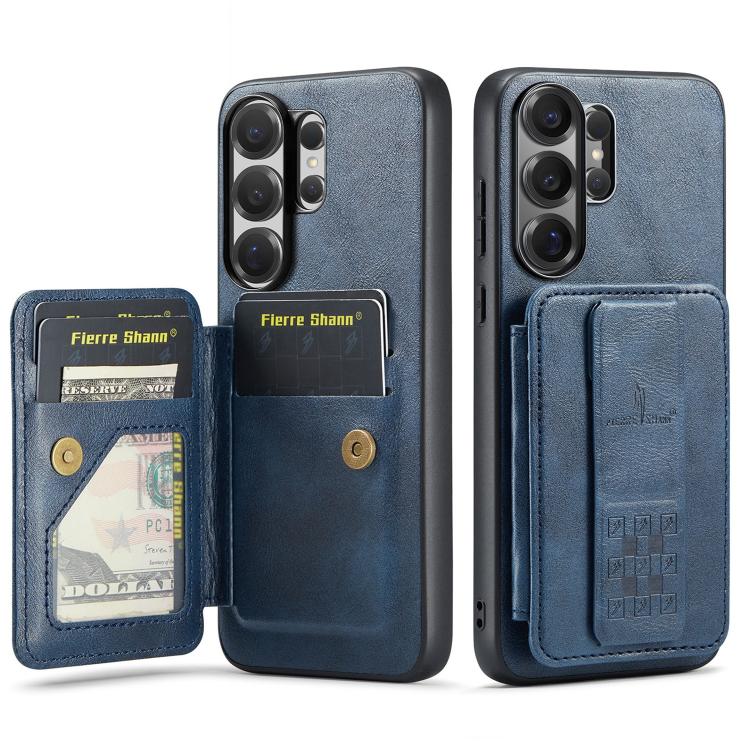 Fierre Shann FS-024 Custodia per telefono con porta carte in pelle di mucca cerata e olio, For Samsung Galaxy S26+ 5G, For Samsung Galaxy S26 Ultra 5G, For Samsung Galaxy S26 5G, For Samsung Galaxy S25 5G