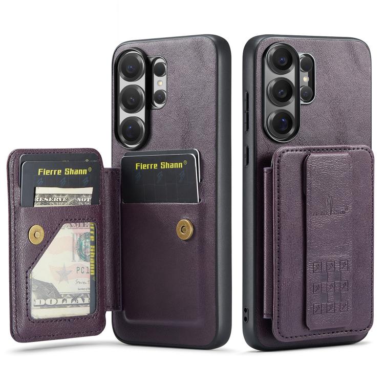 Fierre Shann FS-024 Custodia per telefono con porta carte in pelle di mucca cerata e olio, For Samsung Galaxy S26+ 5G, For Samsung Galaxy S26 Ultra 5G, For Samsung Galaxy S26 5G, For Samsung Galaxy S25 5G