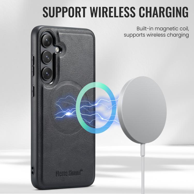 Fierre Shann FS-027 Custodia magnetica per telefono MagSafe con texture in pelle di mucca, For Samsung Galaxy S25+ 5G, For Samsung Galaxy S25 Ultra 5G, For Samsung Galaxy S24 FE 5G