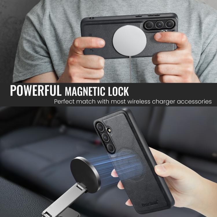 Fierre Shann FS-027 Custodia magnetica per telefono MagSafe con texture in pelle di mucca, For Samsung Galaxy S26+ 5G, For Samsung Galaxy S26 Ultra 5G, For Samsung Galaxy S26 5G, For Samsung Galaxy S25 5G