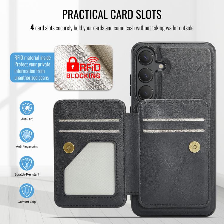 Fierre Shann FS028 MagSafe RFID Card Holder Back Custodia per telefono, For Samsung Galaxy S25+ 5G, For Samsung Galaxy S25 Ultra 5G, For Samsung Galaxy S24 FE 5G