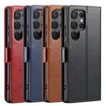 Custodia per telefono Fierre Shann PU in vera pelle, For Samsung Galaxy S25 Ultra 5G