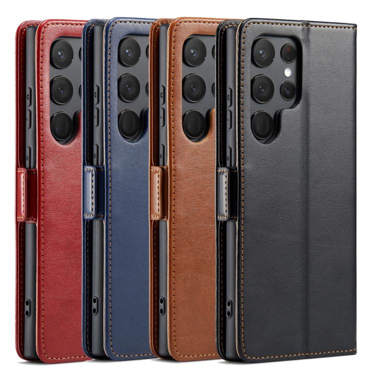 Custodia per telefono Fierre Shann PU in vera pelle, For Samsung Galaxy S25 Ultra 5G