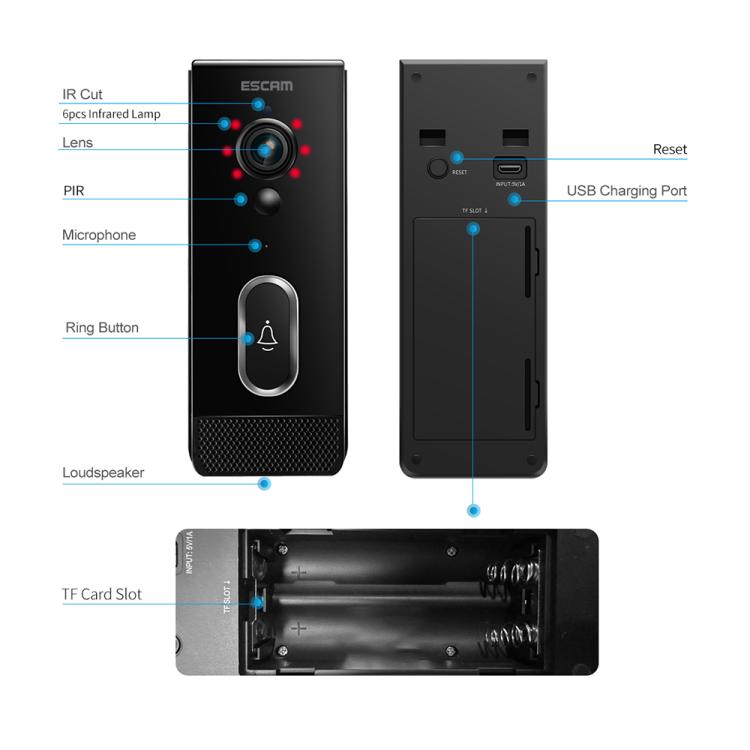 ESCAM V5 TUYA Campanello wireless 1080P con visione notturna