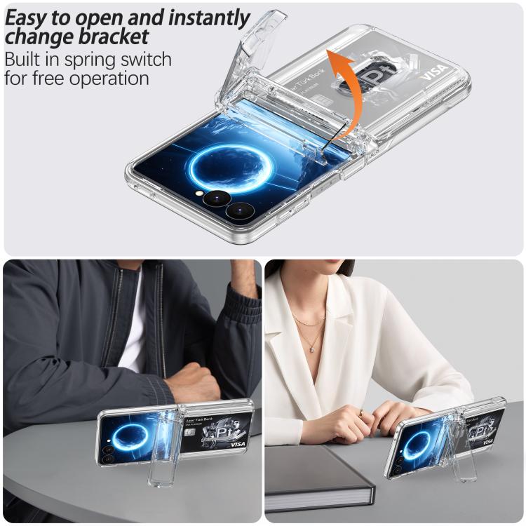 Custodia pieghevole per telefono cellulare con supporto in gomma a molla e slot per schede, For Galaxy Z Flip8 5G, For Samsung Galaxy Z Flip7 5G, For Samsung Galaxy Z Flip6 5G