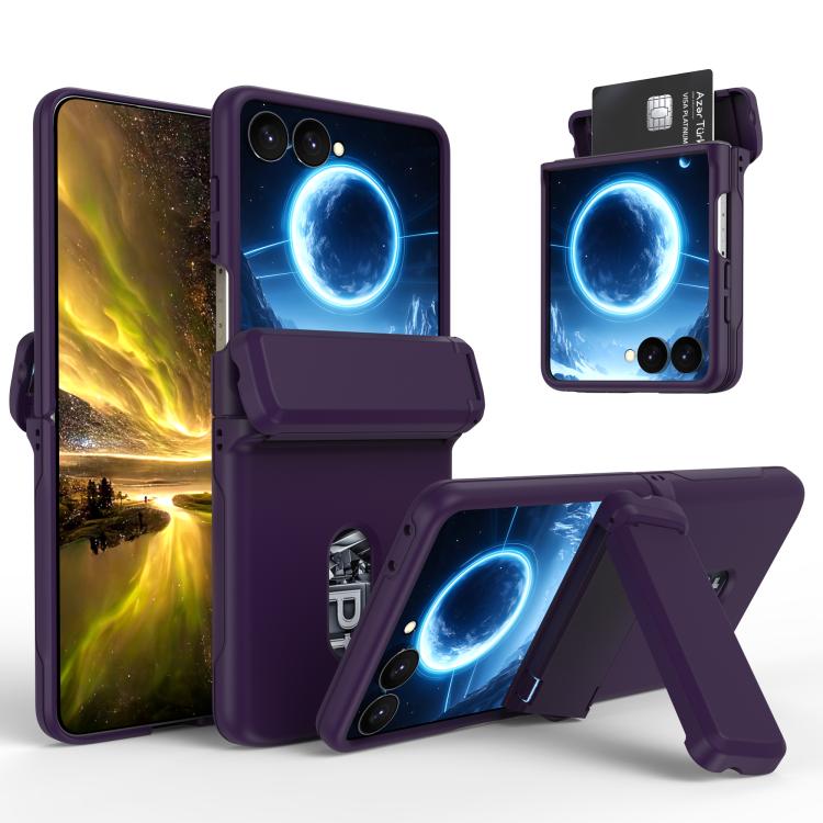 Custodia pieghevole per telefono cellulare con supporto in gomma a molla e slot per schede, For Galaxy Z Flip8 5G, For Samsung Galaxy Z Flip7 5G, For Samsung Galaxy Z Flip6 5G