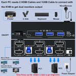 KC-KVM8202 Switch KVM doppio monitor USB3.0/HDMI a 2 porte 8K 60Hz, US Plug, EU Plug, UK Plug, AU Plug