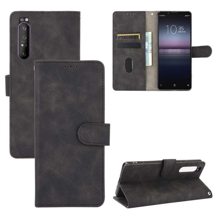 Tinta unita Skin Feel Fibbia magnetica Flip orizzontale Custodia in pelle PU con struttura in vitello con supporto e slot per schede e portafoglio, For Sony Xperia 1 II, For Sony Xperia 1, For Sony Xperia 5, For Sony Xperia 8