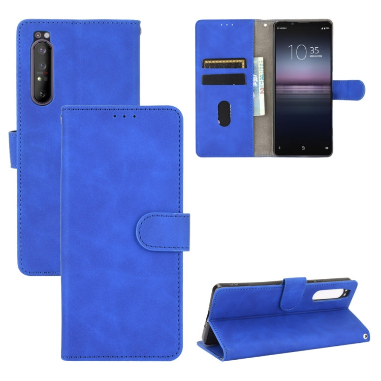Tinta unita Skin Feel Fibbia magnetica Flip orizzontale Custodia in pelle PU con struttura in vitello con supporto e slot per schede e portafoglio, For Sony Xperia 1 II, For Sony Xperia 1, For Sony Xperia 5, For Sony Xperia 8