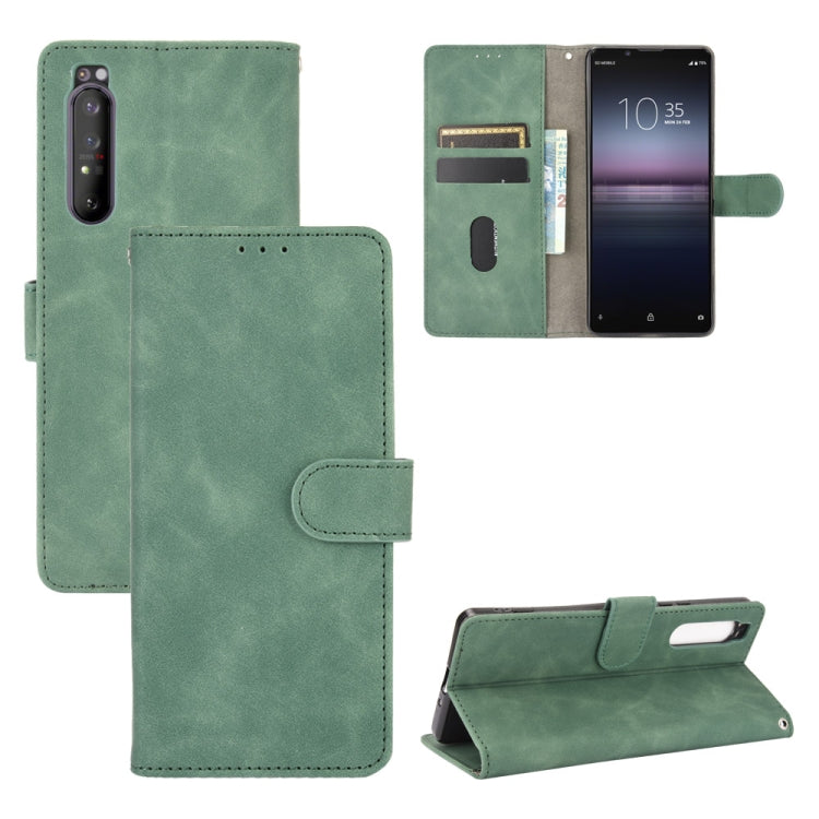 Tinta unita Skin Feel Fibbia magnetica Flip orizzontale Custodia in pelle PU con struttura in vitello con supporto e slot per schede e portafoglio, For Sony Xperia 1 II, For Sony Xperia 1, For Sony Xperia 5, For Sony Xperia 8