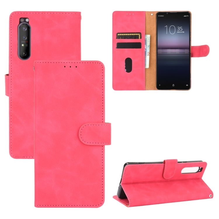 Tinta unita Skin Feel Fibbia magnetica Flip orizzontale Custodia in pelle PU con struttura in vitello con supporto e slot per schede e portafoglio, For Sony Xperia 1 II, For Sony Xperia 1, For Sony Xperia 5, For Sony Xperia 8