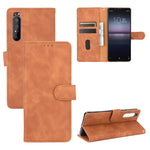 Tinta unita Skin Feel Fibbia magnetica Flip orizzontale Custodia in pelle PU con struttura in vitello con supporto e slot per schede e portafoglio, For Sony Xperia 1 II, For Sony Xperia 1, For Sony Xperia 5, For Sony Xperia 8
