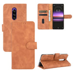 Tinta unita Skin Feel Fibbia magnetica Flip orizzontale Custodia in pelle PU con struttura in vitello con supporto e slot per schede e portafoglio, For Sony Xperia 1 II, For Sony Xperia 1, For Sony Xperia 5, For Sony Xperia 8