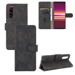 Tinta unita Skin Feel Fibbia magnetica Flip orizzontale Custodia in pelle PU con struttura in vitello con supporto e slot per schede e portafoglio, For Sony Xperia 1 II, For Sony Xperia 1, For Sony Xperia 5, For Sony Xperia 8