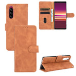 Tinta unita Skin Feel Fibbia magnetica Flip orizzontale Custodia in pelle PU con struttura in vitello con supporto e slot per schede e portafoglio, For Sony Xperia 1 II, For Sony Xperia 1, For Sony Xperia 5, For Sony Xperia 8