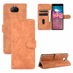 Tinta unita Skin Feel Fibbia magnetica Flip orizzontale Custodia in pelle PU con struttura in vitello con supporto e slot per schede e portafoglio, For Sony Xperia 1 II, For Sony Xperia 1, For Sony Xperia 5, For Sony Xperia 8