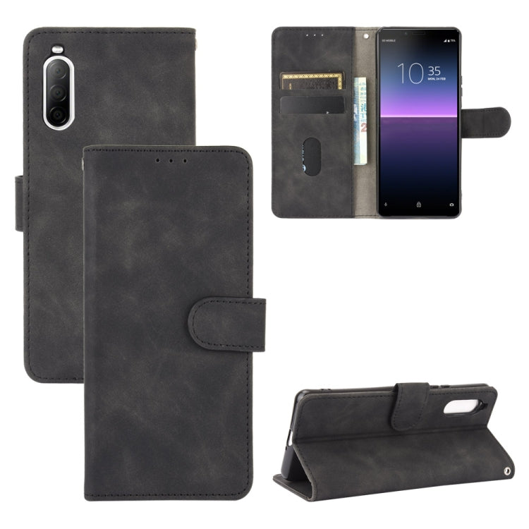 Tinta unita Skin Feel Fibbia magnetica Flip orizzontale Custodia in pelle PU con struttura in vitello con supporto e slot per schede e portafoglio, For Sony Xperia 10 II, For Sony Xperia 10 Plus, For Sony Xperia 10, For Sony Xperia Ace