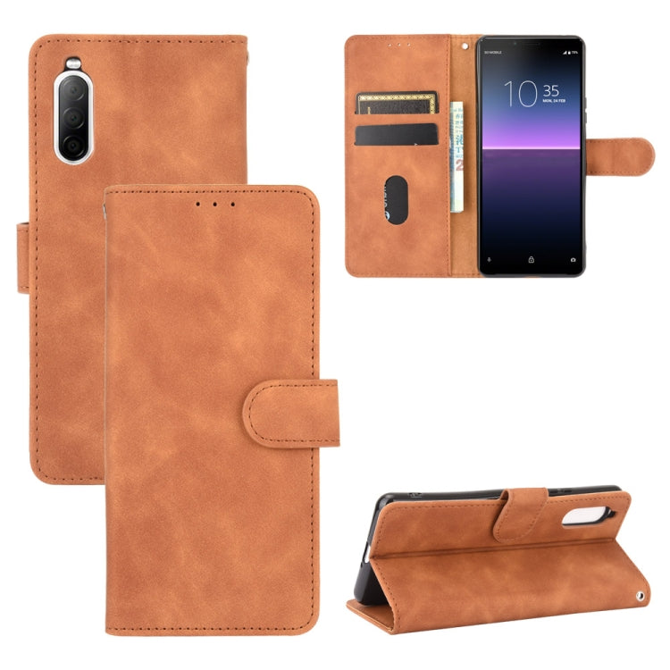 Tinta unita Skin Feel Fibbia magnetica Flip orizzontale Custodia in pelle PU con struttura in vitello con supporto e slot per schede e portafoglio, For Sony Xperia 10 II, For Sony Xperia 10 Plus, For Sony Xperia 10, For Sony Xperia Ace
