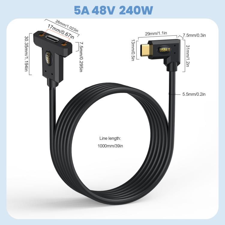 Cavo prolunga USB-C 240W con gomito e vite 0,3-1,8 m