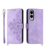 Custodia per telefono in pelle con portafoglio in rilievo con fiori Skin Feel, For Galaxy S26 5G, For Galaxy S25 FE 5G, For Galaxy S25 Edge 5G