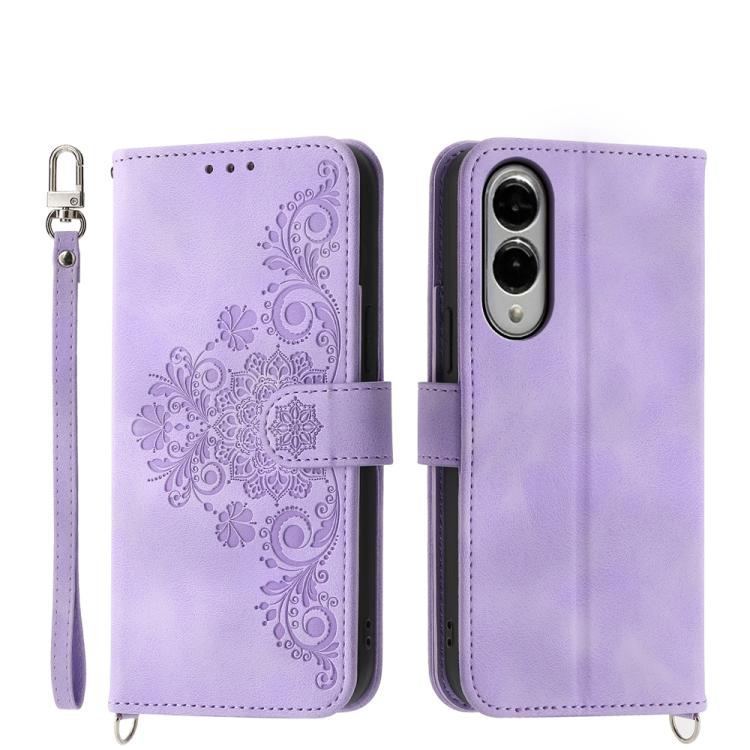 Custodia per telefono in pelle con portafoglio in rilievo con fiori Skin Feel, For Galaxy S26 5G, For Galaxy S25 FE 5G, For Galaxy S25 Edge 5G